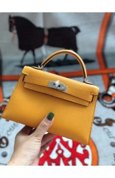 Hermes original mini Kelly chevre mysore K19CM Mango yellow&silver Metal PY596PA58