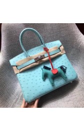 Hermes Real ostrich leather birkin bag BK35 sky blue PY736KX22