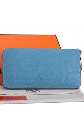 Hermes Zipper Wallet Original Leather A309 Light Blue PY2254Yn66