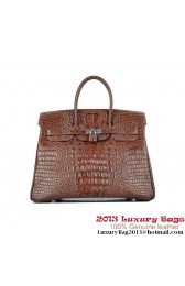 Imitation Hermes Birkin 35CM Croco Leather Tote Bag Dark Brown PY1919zB65