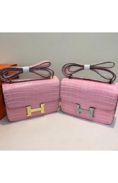 Imitation Hermes Constance Bag Croco Leather H9978C Pink PY877mr39