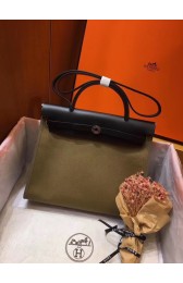 Imitation Hermes Herbag 31CM Original Canvas Leather & Calfskin 45987 green&Black PY555zB65