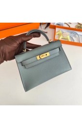 Imitation Hermes Kelly 19cm Shoulder Bags Epsom Leather KL19 Gold hardware Almond green PY185Za30