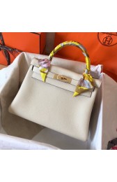 Imitation Hermes Kelly 28cm Shoulder Bags Togo Leather KL28 Cream White PY158VO34