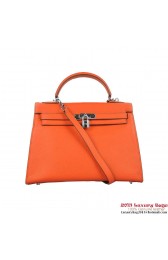 Imitation Hermes Kelly 32cm Shoulder Bags H6108 Orange Leather Silver PY1915Gp56