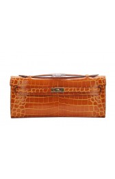 Imitation Hermes Kelly Clutch Bag Croco Leather K1002 Brown PY1468fw56