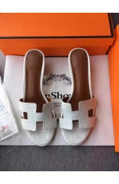 Imitation Hermes Leather Slipper HO742 White PY3383Fo38