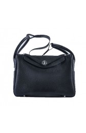 Imitation Hermes Lindy 30CM Grainy Leather Shoulder Bag H6207 Black PY1562uq94