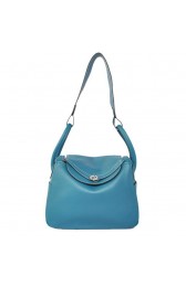 Imitation Hermes Lindy 30CM Havanne Handbags 1057 Mid Blue Leather Silver Hardware Handbags PY1952hc46