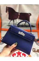 Imitation Hermes original mini Kelly chevre mysore K19CM blue&silver Metal PY598zN91