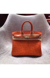 Imitation Hermes Real ostrich leather birkin bag BK35 orange PY737Cx15