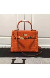 Imitation Top Hermes Kelly 28cm Shoulder Bag Croco Leather K28 Orange PY903sZ66