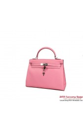 Imitation Top Hermes Kelly 32cm Top Handle Bag Pink Togo Leather Silver PY1911tr16