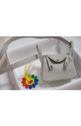 Imitation Top Hermes mini Lindy Togo Leather Bag LD19 grey&Silver-Tone Metal PY547tr16