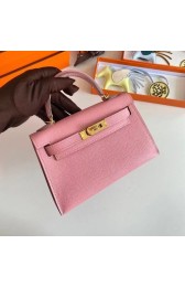 Knockoff Hermes Kelly 19cm Shoulder Bags Epsom Leather KL19 Gold hardware pink PY207WW40