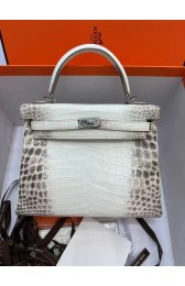 Knockoff Hermes Kelly 25CM Original South African Nile Crocodile Leather Bag KL25 White&Gray PY100kC27