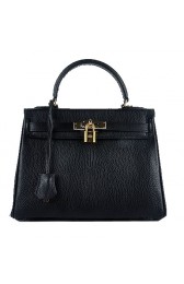 Knockoff Hermes Kelly 28cm Shoulder Bags Black Grainy Leather Gold PY1571WW40