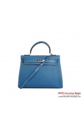 Knockoff Hermes Kelly 32cm Top Handle Bag Royalblue Woven Leather Silver PY1901kD96