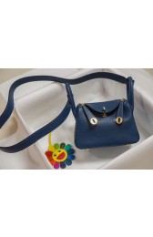 Knockoff Hermes mini Lindy Togo Leather Bag LD19 blue&gold-Tone Metal PY546Ez66