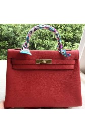 Quality Hermes Kelly 32cm Shoulder Bag Red Calfskin Leather K32CL Gold PY1092rR91