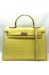 Replica AAA Hermes Kelly 32cm Shoulder Bag Croco Leather K32 Yellow PY1132GF79