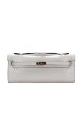 Replica AAA Hermes Kelly Clutch Bag Croco Leather K1002 White PY1473GF79