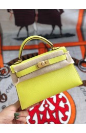 Replica Cheap Hermes original mini Kelly chevre mysore K19CM yellow&Gold Metal PY611QC68