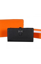 Replica Fashion Hermes Bearn Japonaise Bi-Fold Wallet Original Leather A1018 Black PY2185iF13