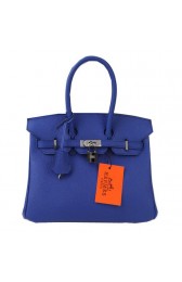 Replica Hermes Birkin 25CM Tote Bags Blue Original Leather Silver PY1661BK81