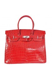 Replica Hermes Birkin 35CM Tote Bag Red Iridescent Croco Leather Silver PY1616fp99