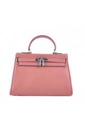 Replica Hermes Kelly 28cm Shoulder Bags Light Pink Grainy Leather Silver PY1566BJ25