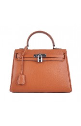 Replica Hermes Kelly 28cm Shoulder Bags Orange Grainy Leather Silver PY1576eq83