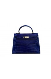 Replica Hermes Kelly 32cm Shoulder Bag Blue Croco Patent Leather K32 Silver PY1831BV51