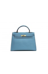 Replica Hermes Kelly 32cm Shoulder Bag Light Blue Saffiano Leather K32 Gold PY1803UD97