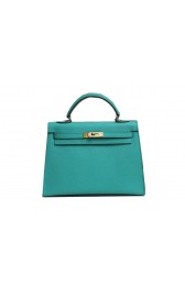 Replica Hermes Kelly 32cm Shoulder Bag Light Green Saffiano Leather K32 Gold PY1801BH97