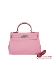 Replica Hermes Kelly 32CM Top Handle Bag Pink Clemence Leather Silver PY1884Ye83