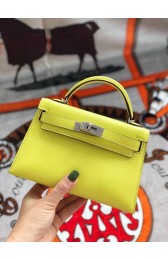 Replica Hermes original mini Kelly chevre mysore K19CM yellow&silver Metal PY602Kg43