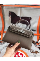 Replica Top Hermes original mini Kelly chevre mysore K19CM grey&silver Metal PY601of41