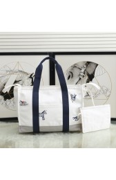 Top Hermes Adada Nappy Canvas Shopping Bag H5635 Navy&White PY107tM58