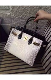 Top Hermes Birkin 30CM Shoulder Bag White&Black Croco Leather H30 Gold PY1021gZ83