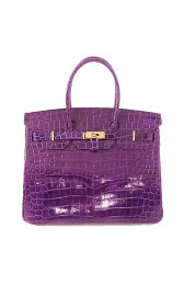 Top Hermes Birkin 35CM Tote Bag Purple Iridescent Croco Leather Gold PY1608He97