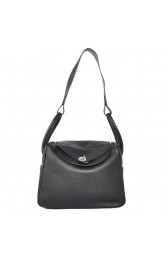 Top Hermes Lindy 30CM Havanne Handbags 1057 Black Leather Silver Hardware PY1949He97