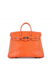 Top Quality Hermes Birkin 35CM Orange Croco Leather Tote Bag Silver PY1922PC54